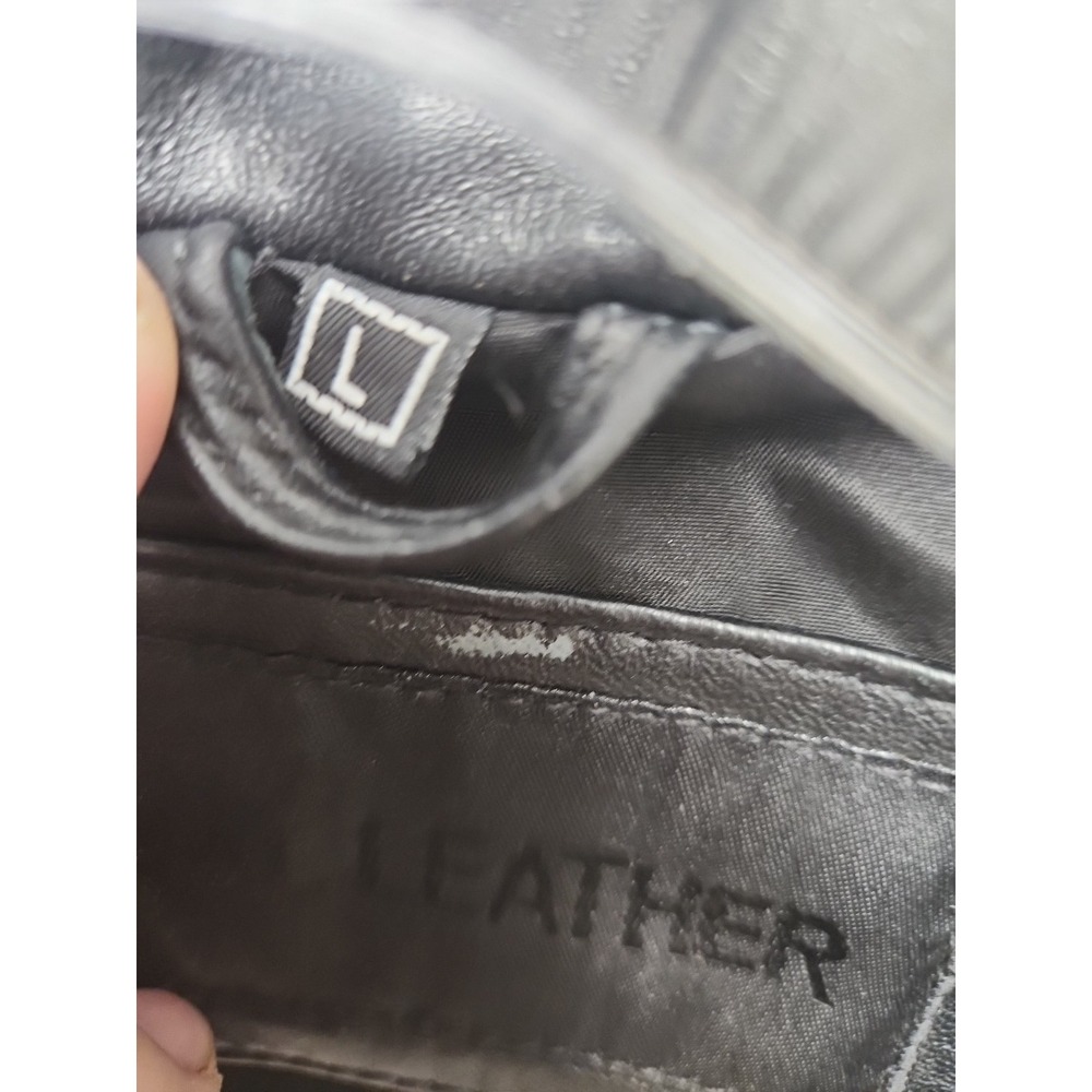 Real Leather Collection Jacket Womens Large Black Leather Button Front Stroller - Picture 3 of 5